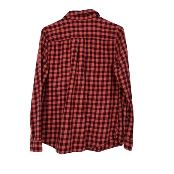 Old Navy Womens SZ M Marron/Coral Checkered Light Flannel Button-Down Shirt - Picture 2 of 12